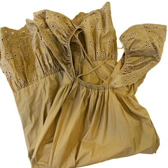 En Saison Anthropologie Dress Womens Medium Khaki Tan Eyelet Poplin Midi - Picture 10 of 11